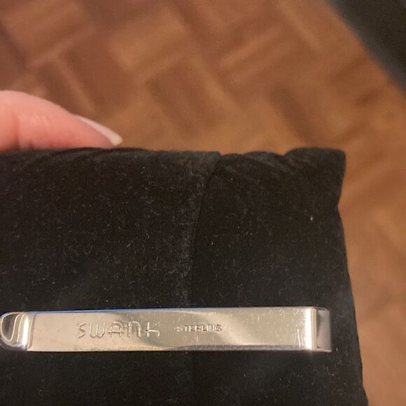 Swank Vintage 925 Sterling Silver Polished Tie Clip with Faceted Design. - Picture 2 of 6